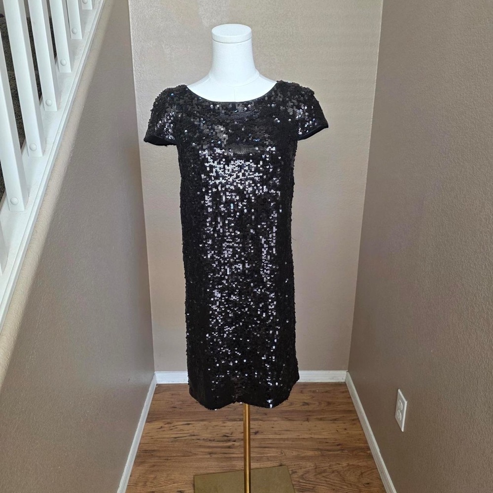 Banana Republic Black Sequin Short Sleeve Shift Dress